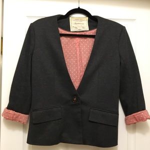 Anthro Cartonnier Collarless Blazer Pink Lining M